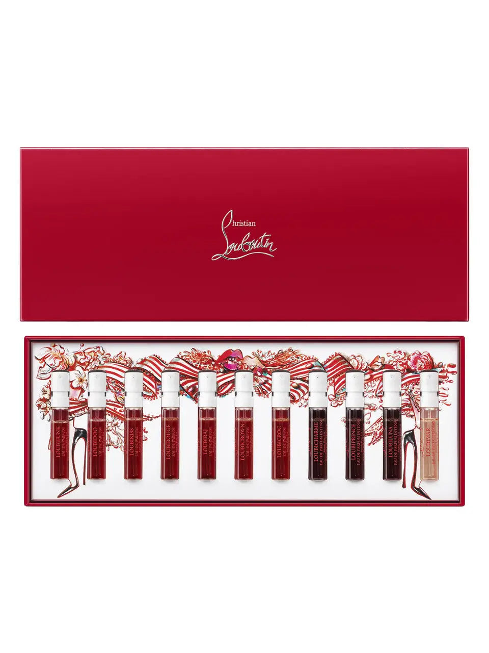 Christian Louboutin 11 * 2 Ml Eau De Parfum Collection Set: Loubifunk + Loubidoo + Loubikiss + Loubirouge + Loubiraj + Loubicrown + Loubicroc + Loubicharme Intense + Loubiprince Intense + Loubiluna Intense + Loubimar Legere Louboutin
