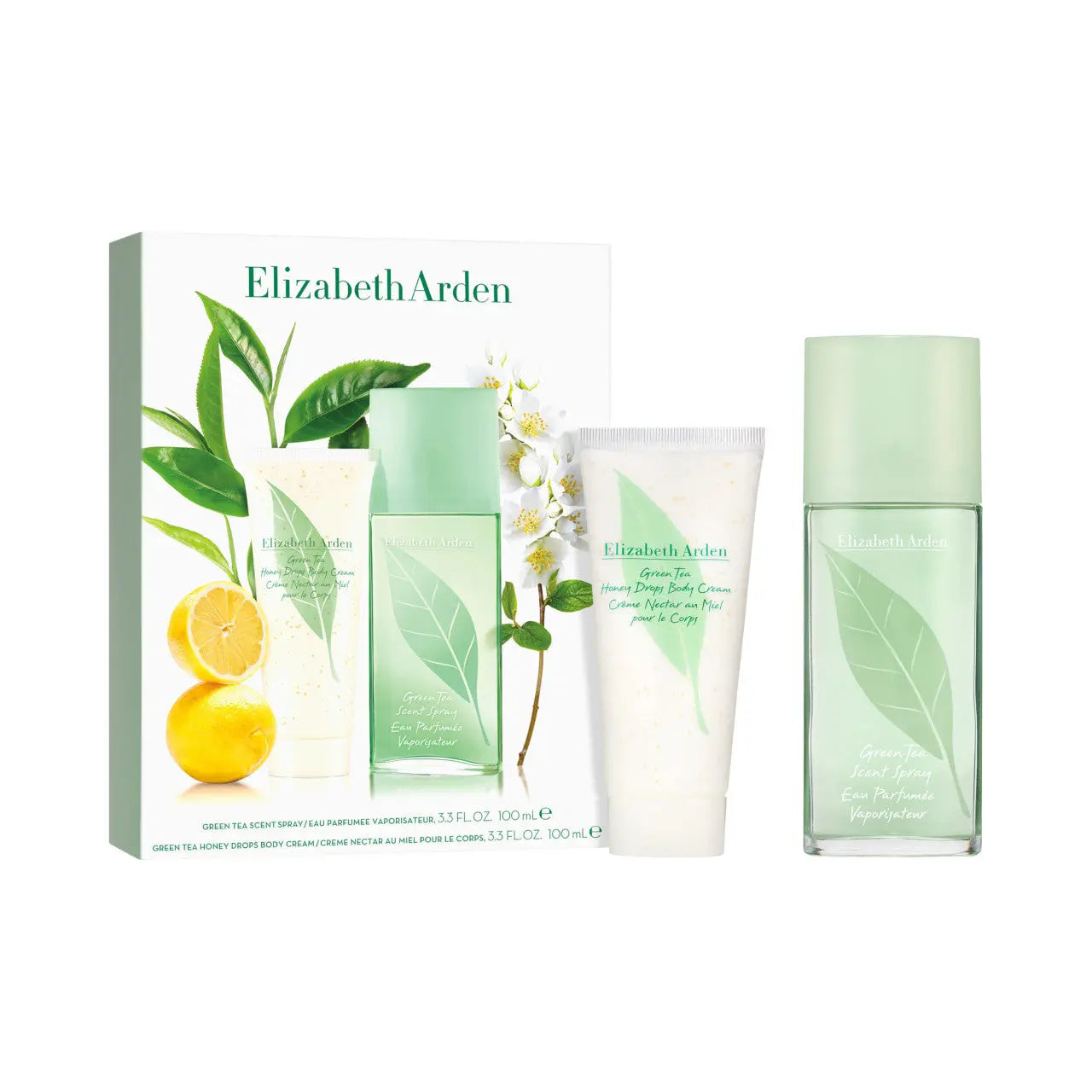 Green Tea 2 Pcs Set For Women: 3.3 Eau De Toilette Spray + 3.3 Honey Drops Body Cream Elizabeth Arden