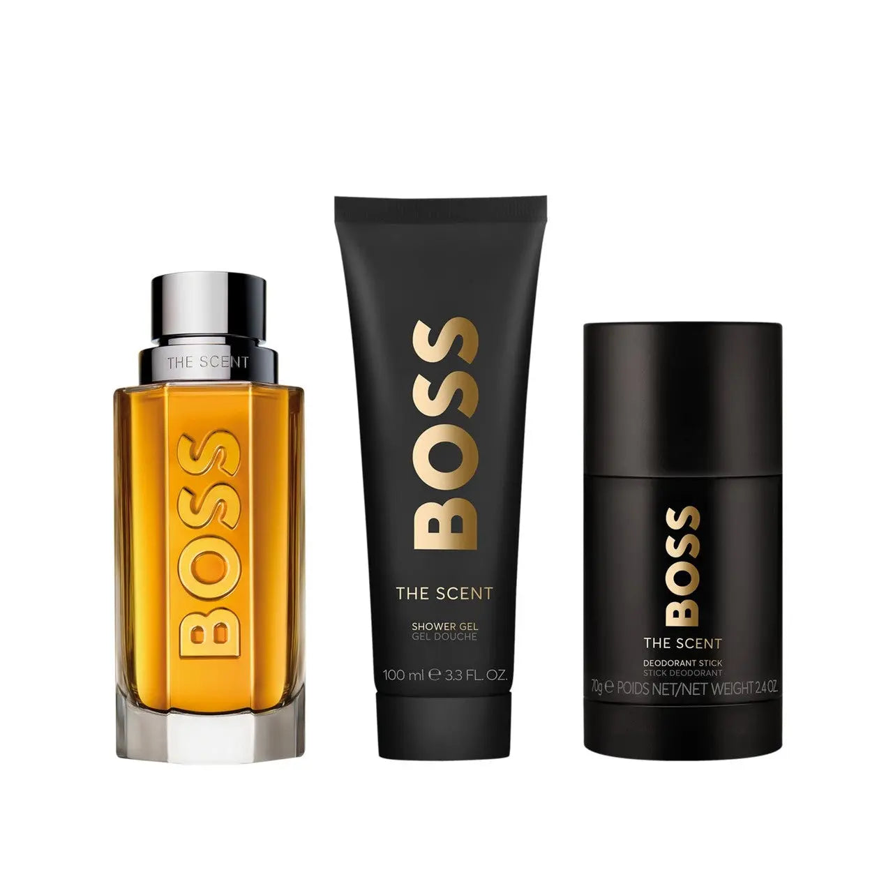 Hugo Boss The Scent 3 Pcs Set For Men: 3.3 Eau De Toilette Spray + 3.3 Shower Gel + 2.4 Deodorant Stick Hugo Boss