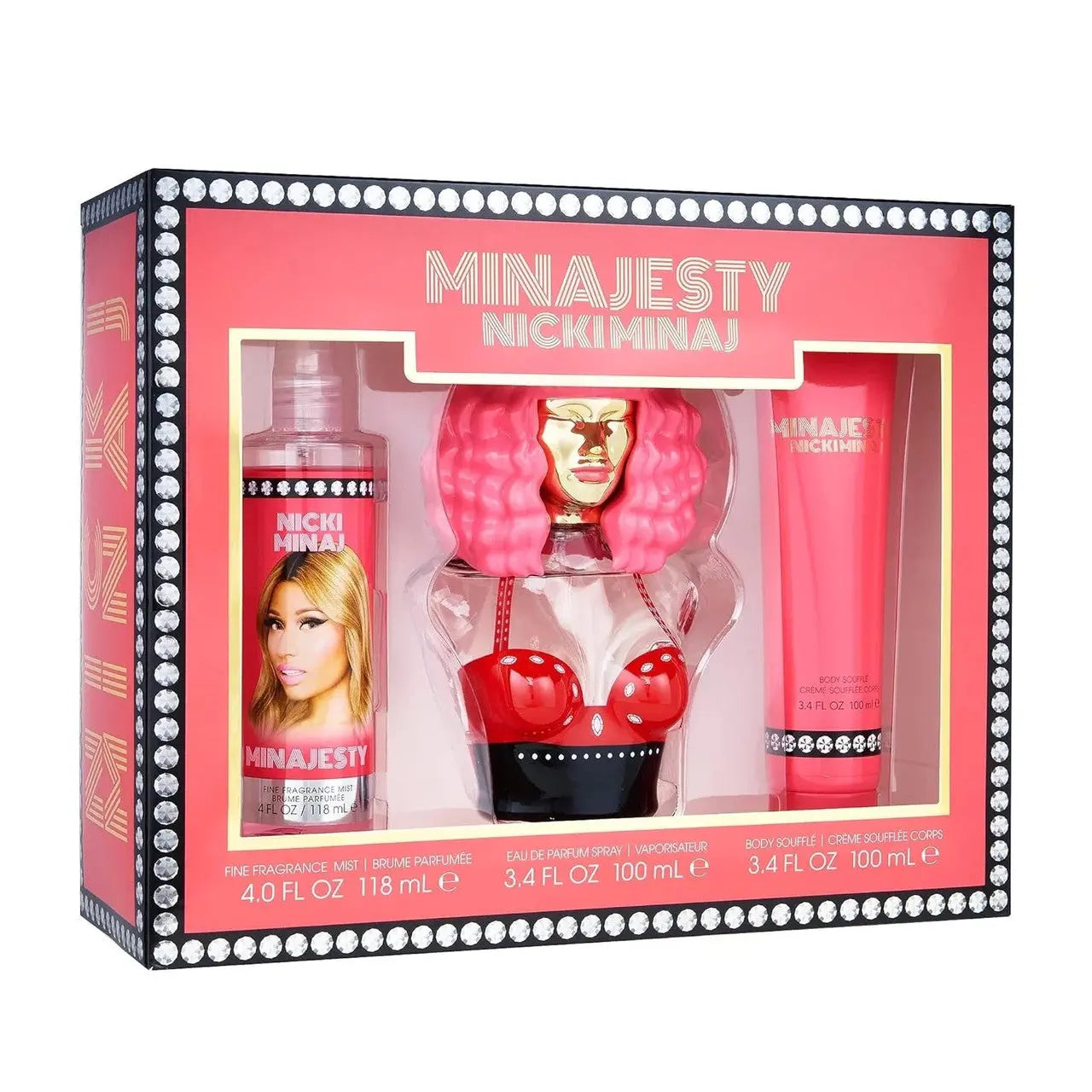 Nicki Minaj Minajesty 3 Pcs Set For Women: 3.4 Eau De Parfum Spray + 3.4 Body Lotion + 1.7 Body Mist Nicki Minaj