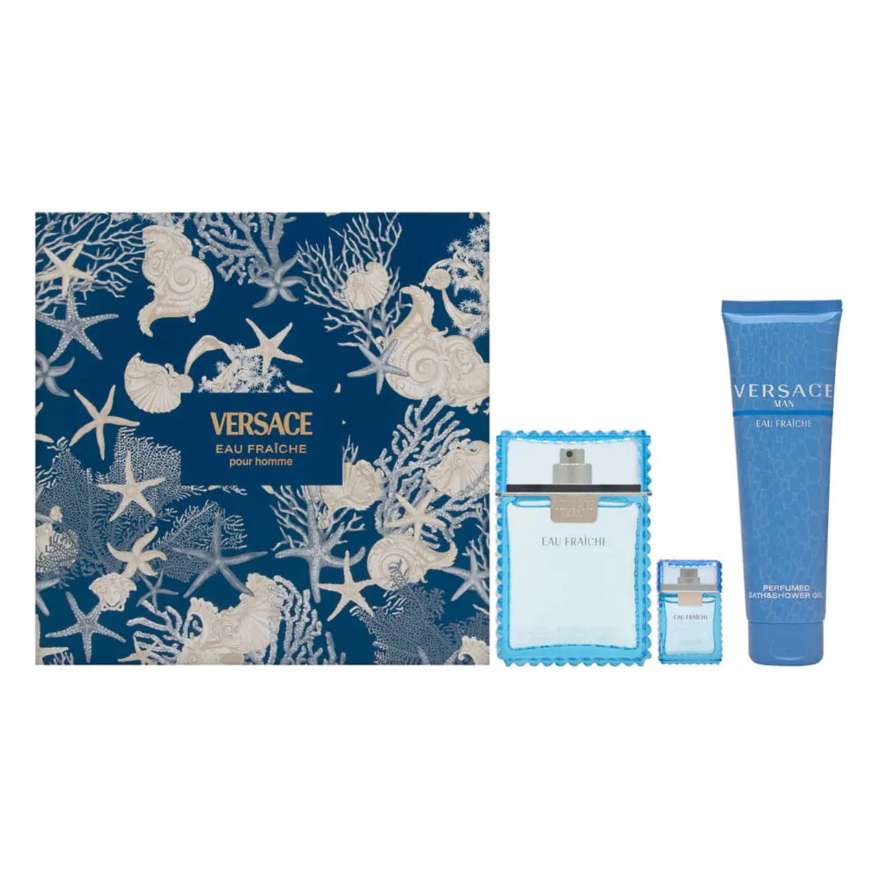 Versace Eau Fraiche 3 Pcs Set For Men: 3.4 Eau De Toilette Spray + 5 Ml Eau De Toilette Mini + 5 Oz Bath & Shower Gel Versace