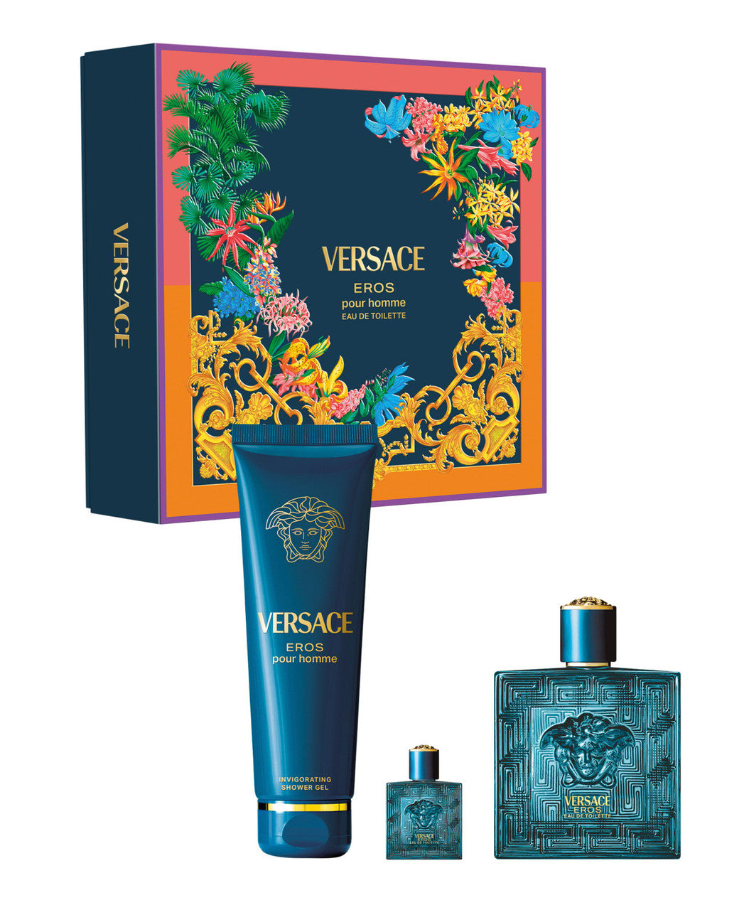 Versace Eros 3 Pcs Set For Men: 3.4 Eau De Toilette Spray + 5 Ml Eau De Toilette Mini + 5 Oz Shower Gel.