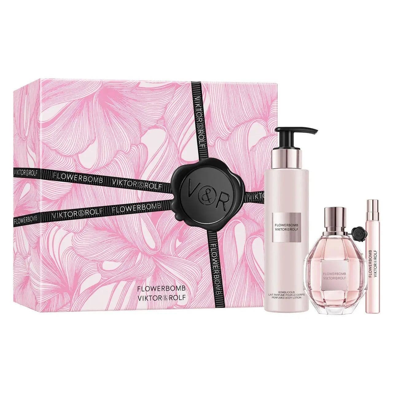 Flowerbomb 3 Pcs Set For Women: 3.4 Eau De Parfum Spray + 0.34 Eau De Parfum Spray + 6.7 Body Lotion Viktor and Rolf