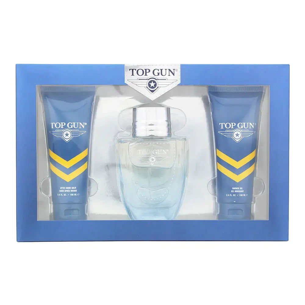 Top Gun Chevron 3 Pcs Set For Men: 3.4 Eau De Toilette Spray + 3.4 After Shave Balm + 3.4 Body Wash Top Gun