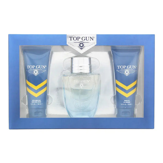 Top Gun Chevron 3 Pcs Set For Men: 3.4 Eau De Toilette Spray + 3.4 After Shave Balm + 3.4 Body Wash Top Gun