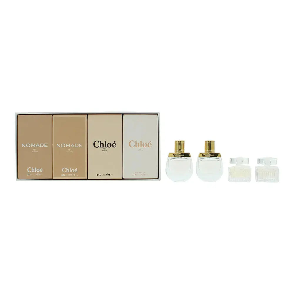 Chloe 4 Pcs Set For Women: Nomade 0.16 Eau De Toilette Mini + Rose Tangerine 0.16 Eau De Toilette Mini + Chloe 0.16 Eau De Parfum Mini + Nomade 0.16 Eau De Parfum Mini Chloe
