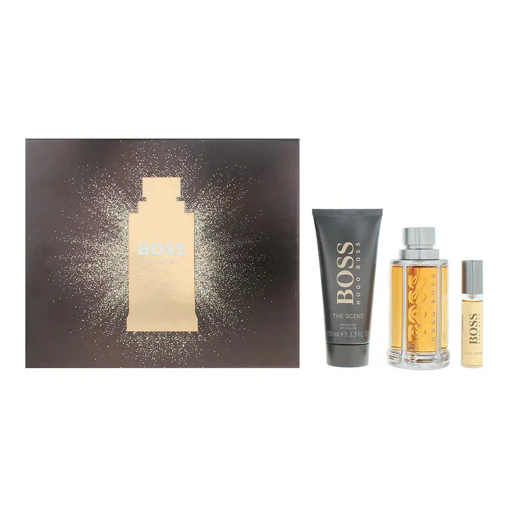 Hugo Boss The Scent 3 Pcs Set For Men: 3.3 Eau De Toilette Spray + 0.33 Eau De Toilette Spray + 3.3 Shower Gel Hugo Boss