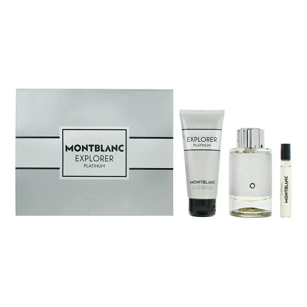Mont Blanc Explorer Platinum 3 Pcs Set For Men: 3.3 Eau De Parfum Spray + 0.25 Eau De Parfum Spray + 3.3 Shower Gel Mont Blanc