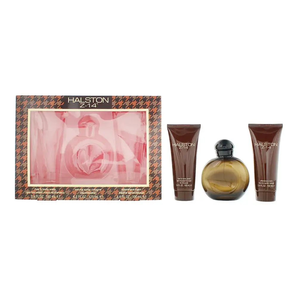 Halston Z-14 3 Pcs Set For Men: 4.2 Cologne Spray + 3.4 Aftershave Balm + 3.4 Hair & Body Wash Halston