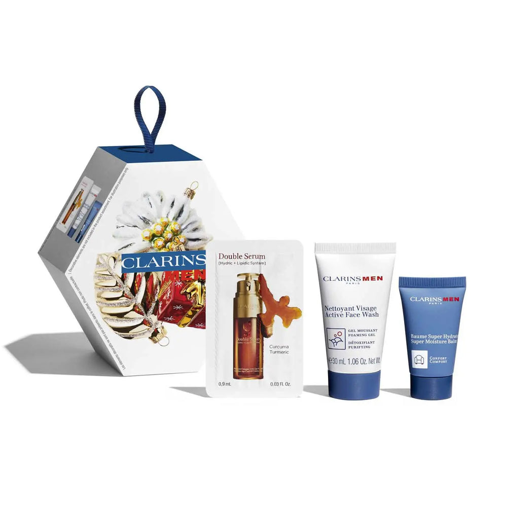 Clarins Men Recruit 3 Piece Gift Set: Super Moisturising Balm 12ml - Double Facia Serum 0.9ml - Facial Cleanser 30ml Clarins