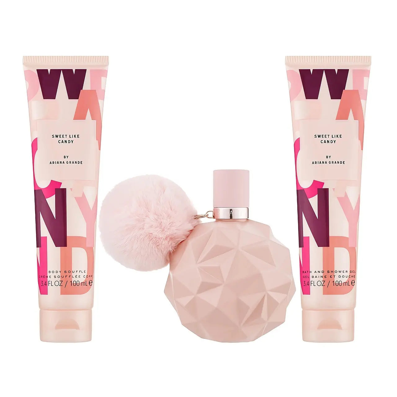 Ariana Grande Sweet Like Candy 3 Pcs Set For Women: 3.4 Eau De Parfum Spray + 3.4 Bath And Shower Gel + 3.4 Body Souffle Ariana Grande
