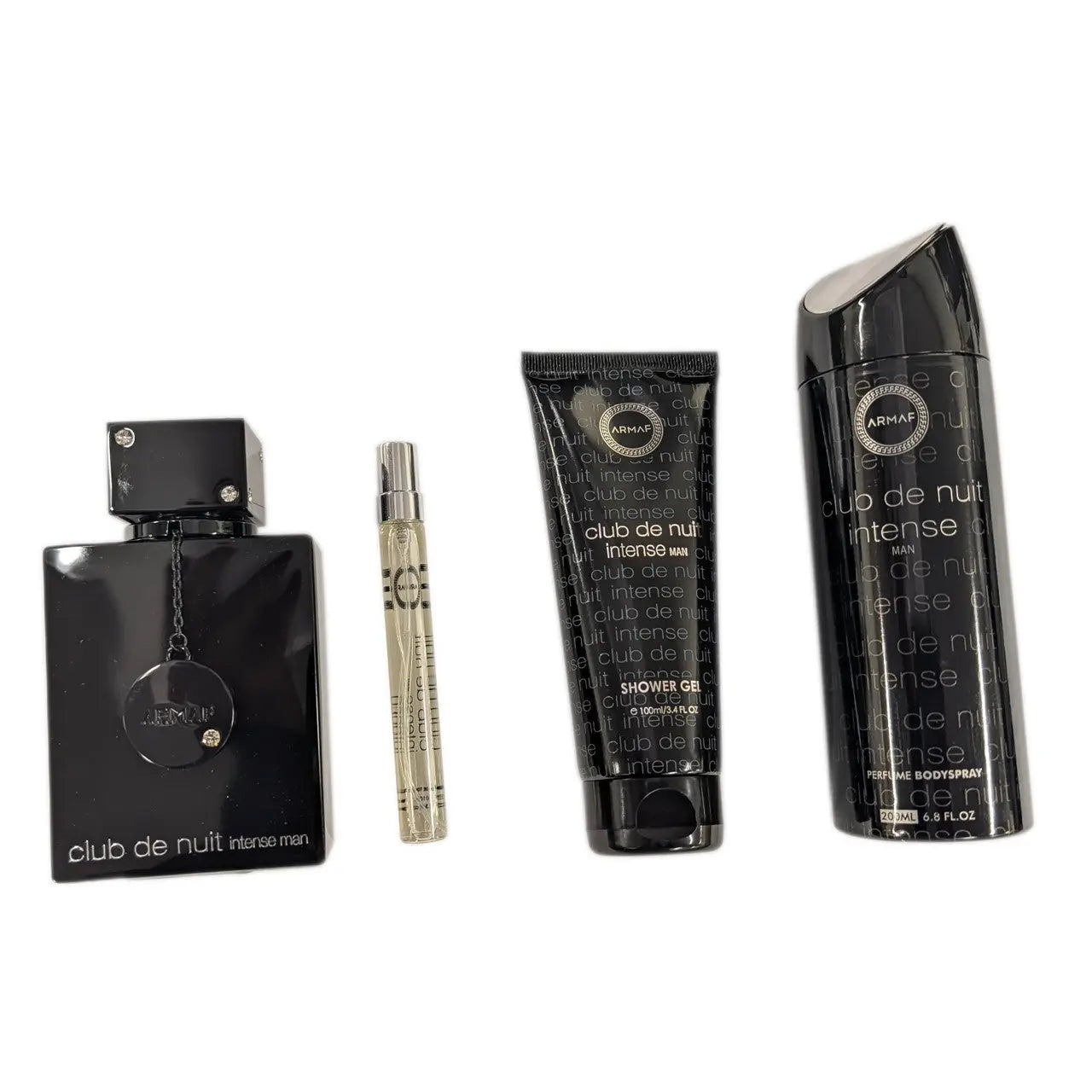Armaf Club De Nuit Intense 4 Pcs Set For Men: 3.6 Eau De Toilette Spray + 0.34 Eau De Toilette Spray + 3.4 Shower Gel + 6.8 Body Spray Armaf