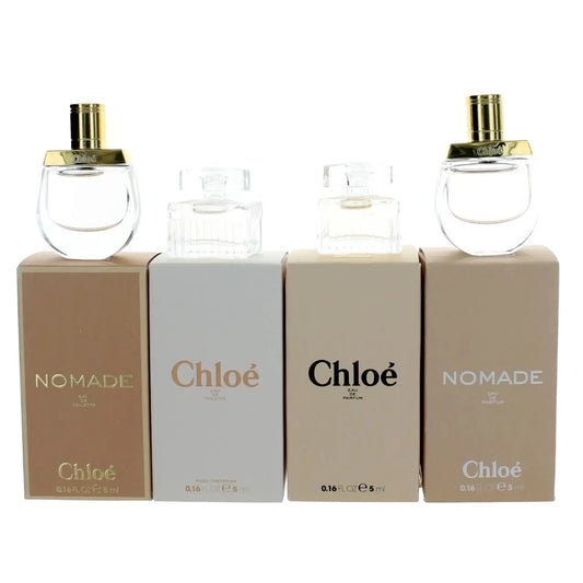 Chloe 4 Pcs Set For Women: Nomade 0.16 Eau De Toilette Mini + Rose Tangerine 0.16 Eau De Toilette Mini + Chloe 0.16 Eau De Parfum Mini + Nomade 0.16 Eau De Parfum Mini Chloe