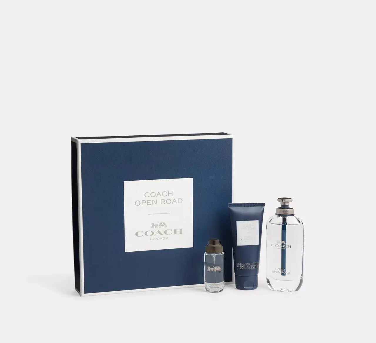 Coach Open Road 3 Pcs Set For Men: 3.3 Eau De Toilette Spray + 0.5 Eau De Toilette Spray + 3.3 Shower Gel. Coach