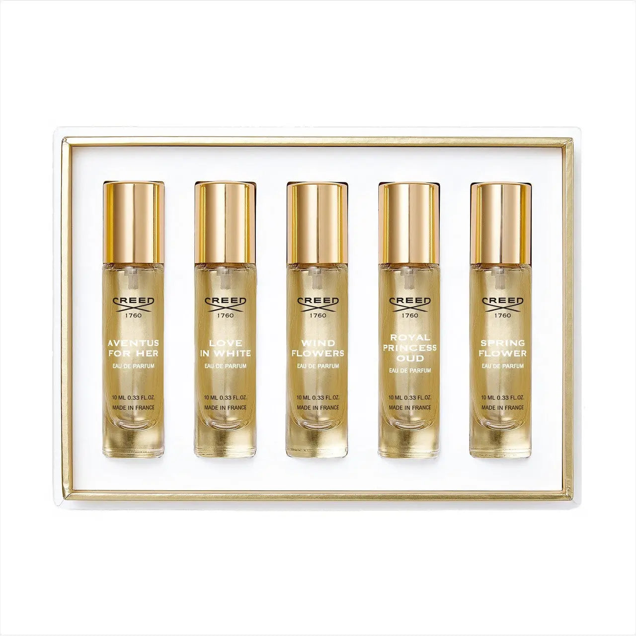 Creed 5 * 0.33 Eau De Parfum Spray Set For Women: Aventus For Her + Love In White + Wind Flowers + Royal Princess Oud + Spring Flower Creed