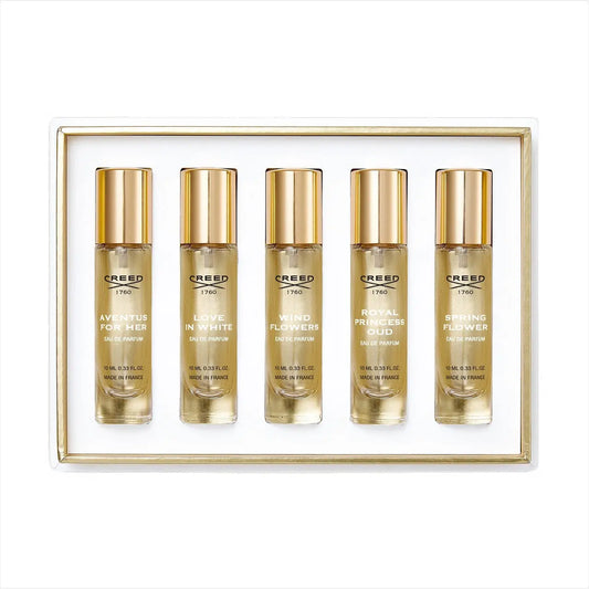 Creed 5 * 0.33 Eau De Parfum Spray Set For Women: Aventus For Her + Love In White + Wind Flowers + Royal Princess Oud + Spring Flower Creed