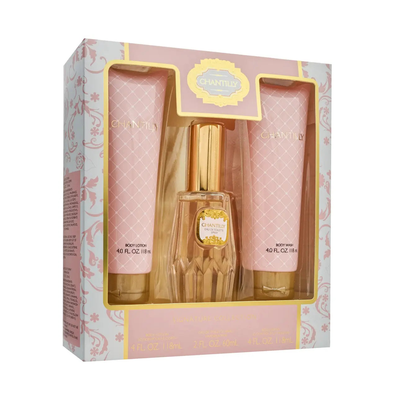 Chantilly 3 Pcs Set For Women: 2 Oz Eau De Toilette Spray + 4 Oz Body Lotion + 4 Oz Body Wash Dana