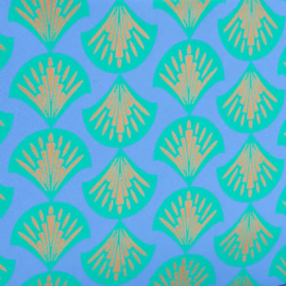 close up of fabric detail shell blue