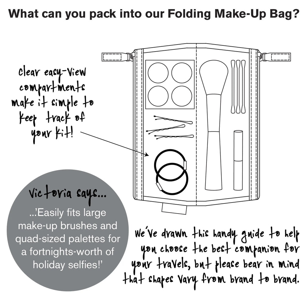 info graphic for folding makeup bag daisy sage