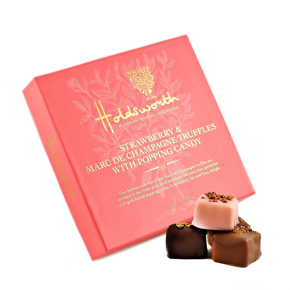 Holdsworth Strawberry & Marc de Champagne Truffles with Popping Candy 115g - The Beauty Store