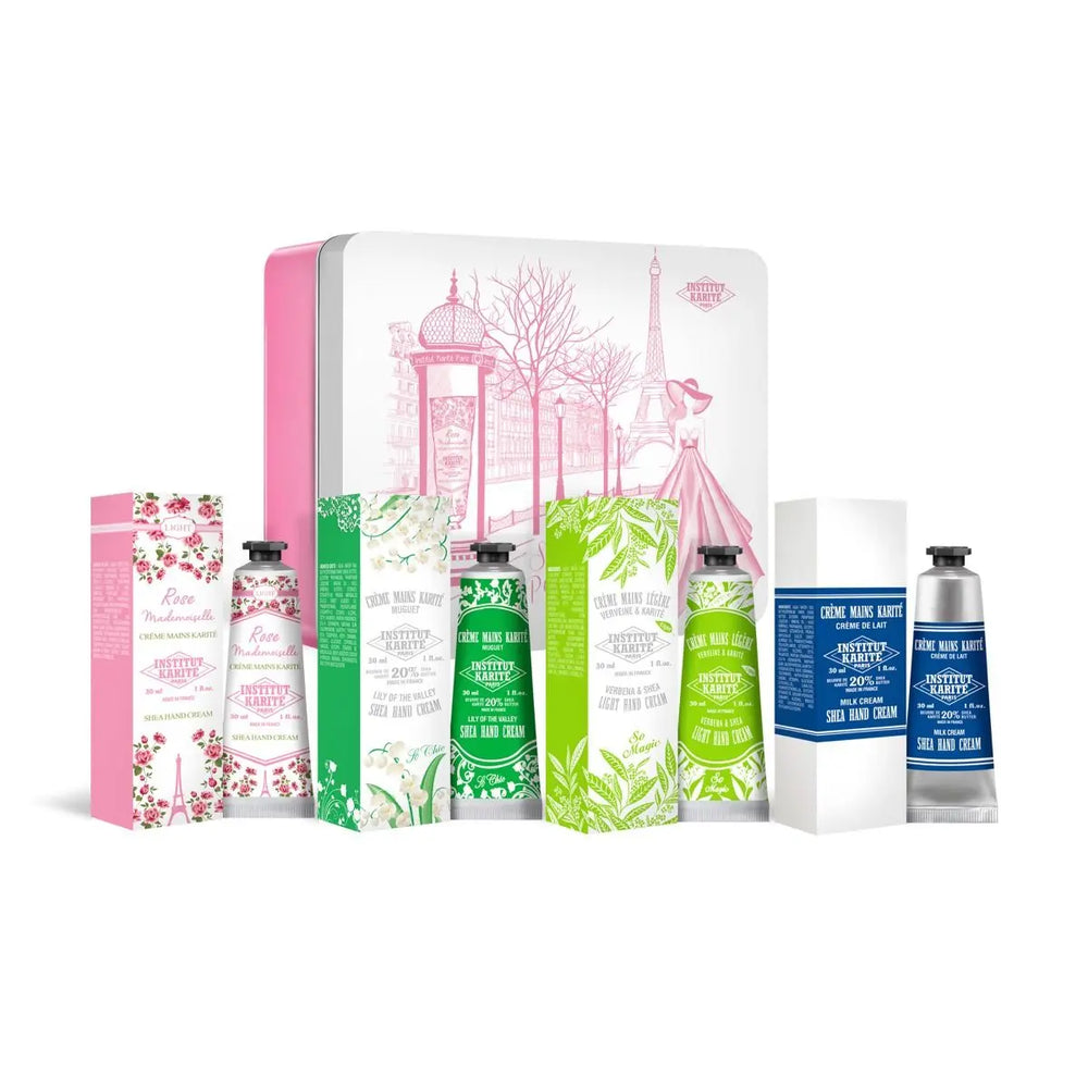 Institut Karite Rose Mademoiselle Tin Set 4 x Shea Hand Cream 30ml