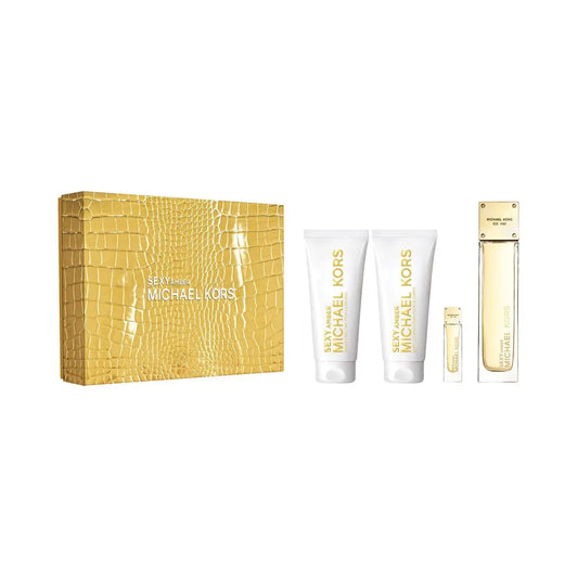 Michael Kors Sexy Amber 4 Pcs Set For Women: 3.4 Eau De Parfum Spray + 3.4 Shower Gel + 3.4 Body Lotion + 0.17 Eau De Parfum Michael Kors