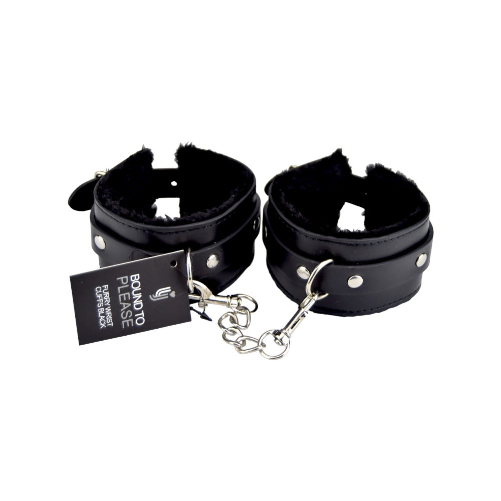 Bound to Please Furry Plush Wrist Cuffs Black Bound to Please