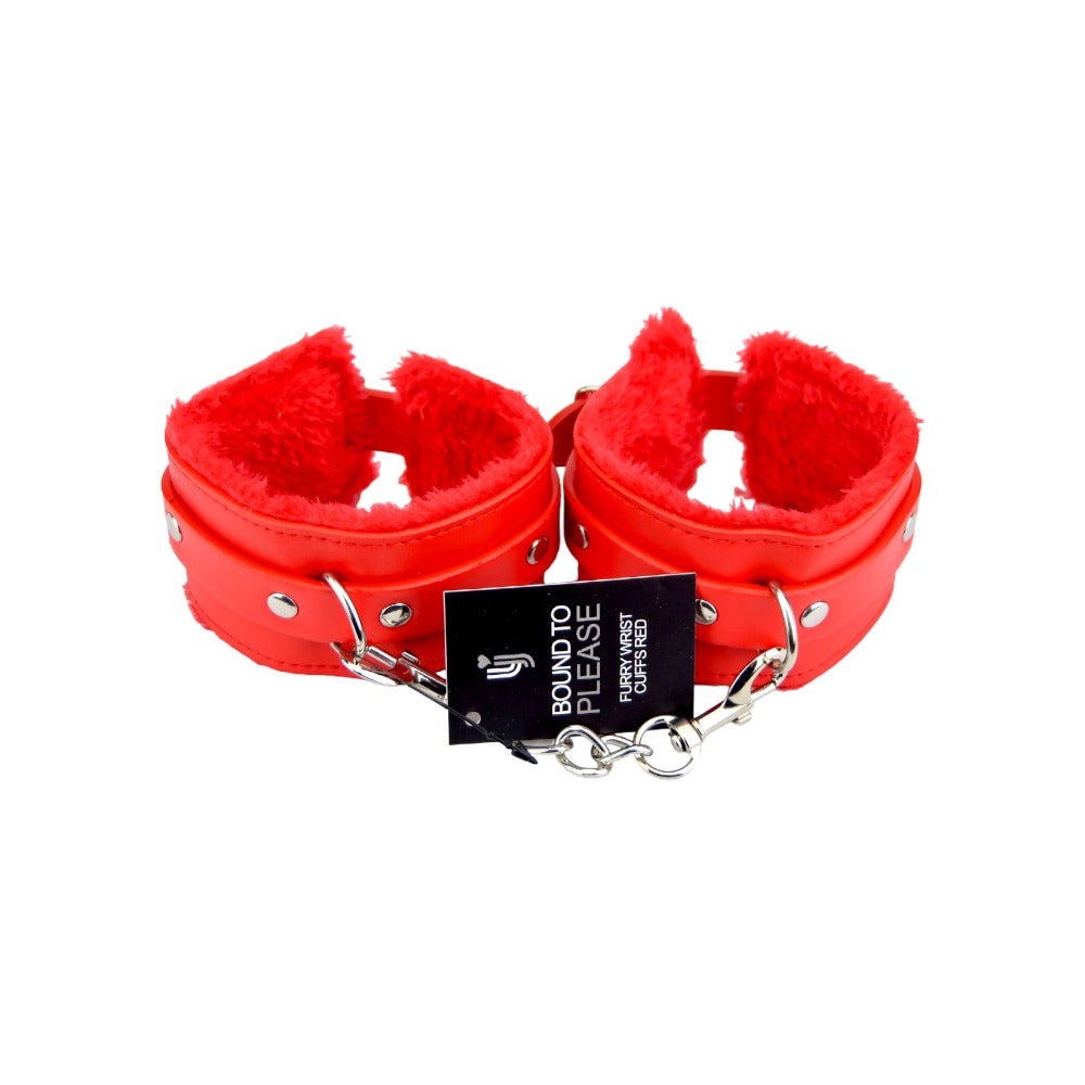 Bound to Please Furry Plush Wrist Cuffs Red Bound to Please