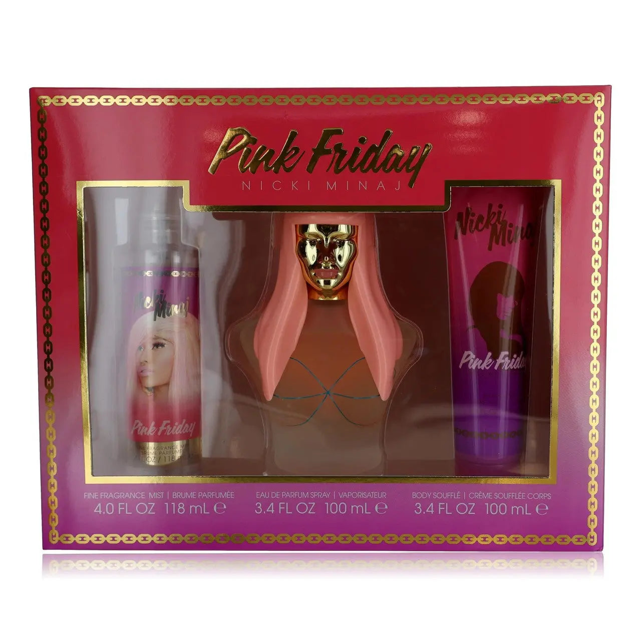 Nicki Minaj Pink Friday 3 Pcs Set For Women: 3.4 Eau De Parfum Spray + 3.4 Body Lotion + 1.7 Body Mist Nicki Minaj