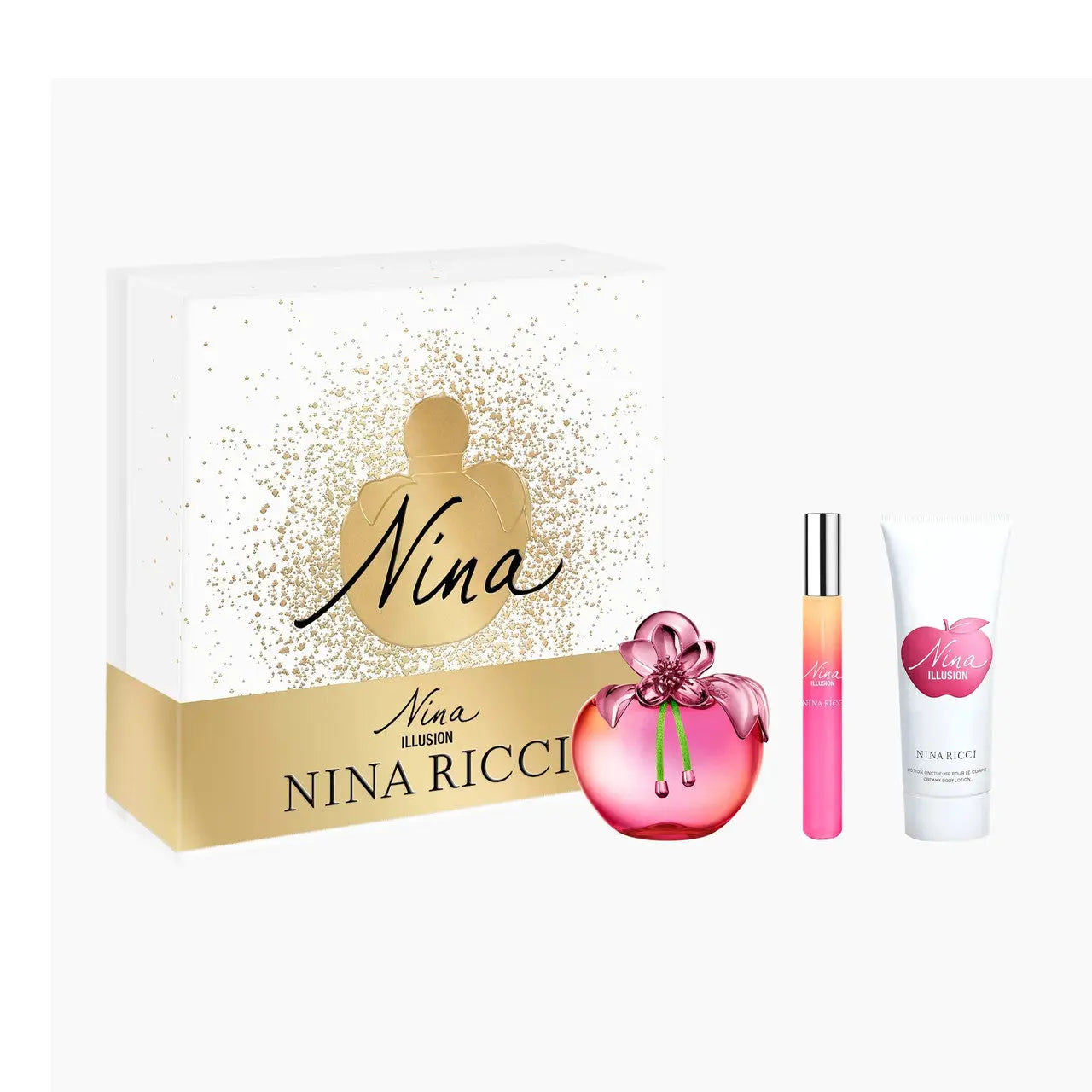 Nina Ricci Nina Illusion 3 Pcs Set For Women: 2.7 Eau De Parfum + 0.34 Eau De Parfum Roll-On + 2.5 Body Lotion Nina Ricci