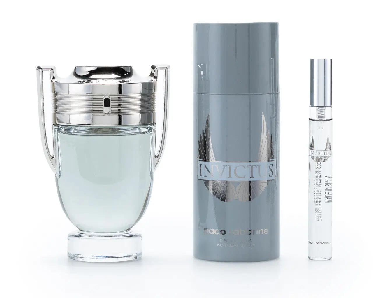Paco Rabanne Invictus 3 Pcs Set For Men: 3.4 Eau De Toilette Spray + 5.1 Deodorant Spray + 0.34 Eau De Toilette Spray. Paco Rabanne