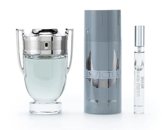 Paco Rabanne Invictus 3 Pcs Set For Men: 3.4 Eau De Toilette Spray + 5.1 Deodorant Spray + 0.34 Eau De Toilette Spray. Paco Rabanne
