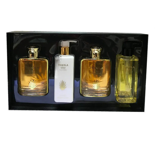 Tequila Gold 4 Pcs Set For Men: 3.3 Eau De Parfum Spray + 3.3 After Shave + 5.7 Body Lotion + 5.7 Shower Gel Tequila