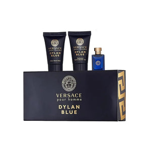 Versace Dylan Blue 3 Pcs Set For Men: 5 Ml Eau De Toilette Mini + 0.8 Shower Gel + 0.8 After Shave Balm Versace
