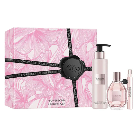 Flowerbomb 3 Pcs Set For Women: 3.4 Eau De Parfum Spray + 0.34 Eau De Parfum Spray + 6.7 Body Lotion Viktor and Rolf