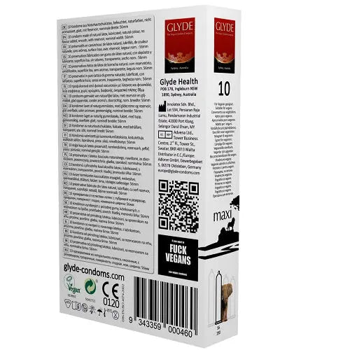 Glyde Ultra Maxi Vegan Condoms 10 Pack Glyde Vegan Condoms