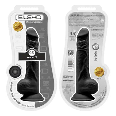 SilexD 9.5 inch Realistic Silicone Dual Density Dildo with Suction Cup with Balls Black SilexD