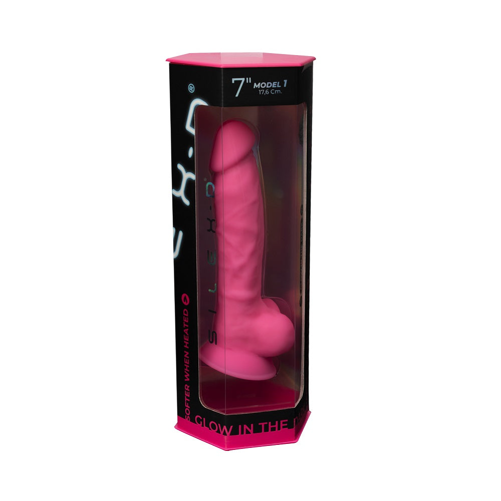 SilexD 7 inch Glow in the Dark Realistic Silicone Dual Density Dildo with Suction Cup and Balls Pink SilexD