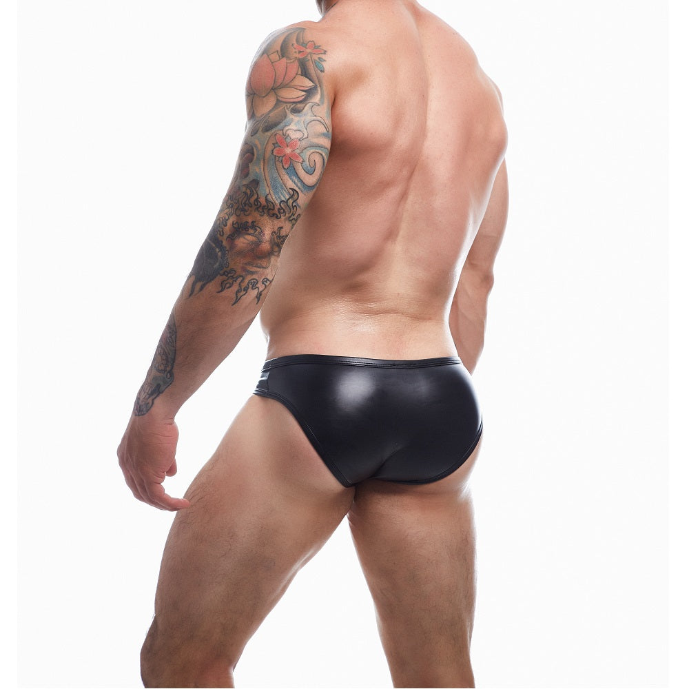 C4M Snap Ergonomic Brief Black Leatherette Medium Cut 4 Men