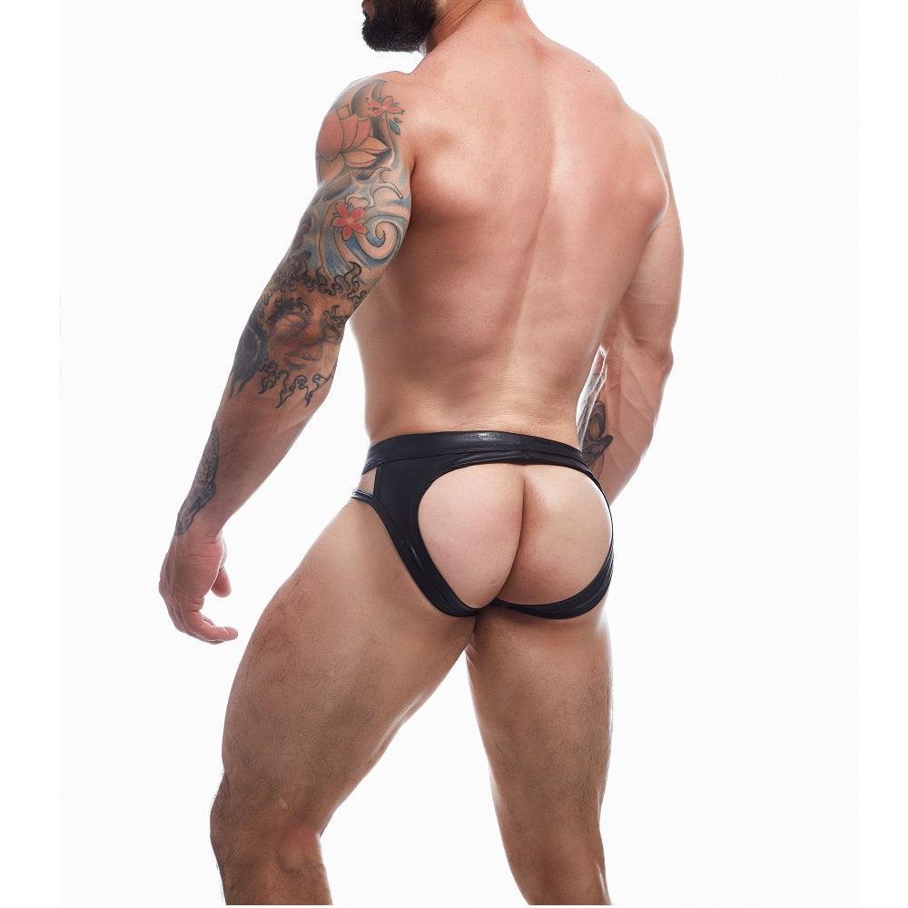 C4M Dungeon Black Leatherette Jockstrap Large Cut 4 Men