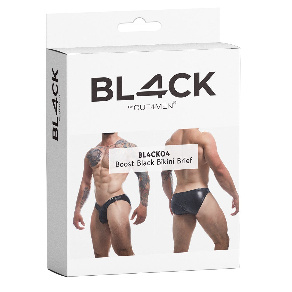 C4M Boost Black Leatherette Bikini Brief Large Cut 4 Men