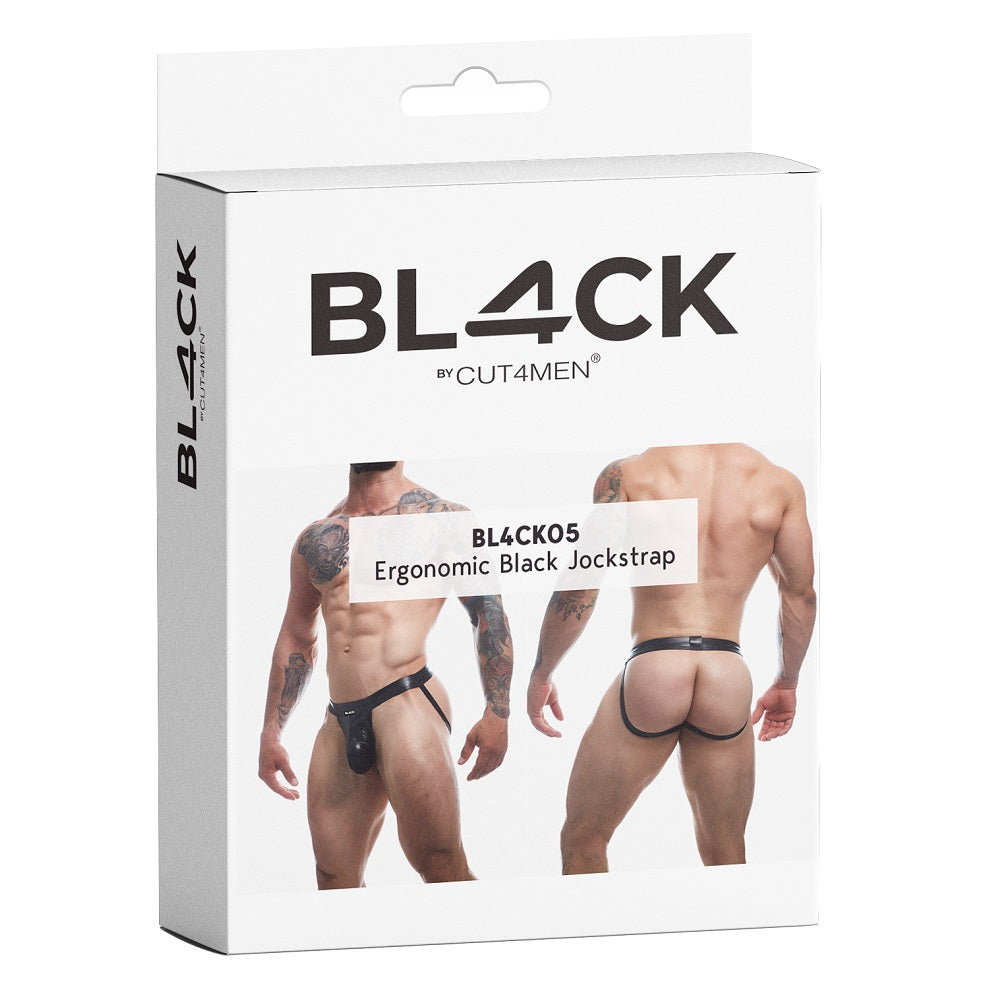 C4M Ergonomic Black Leatherette Jockstrap Medium Cut 4 Men