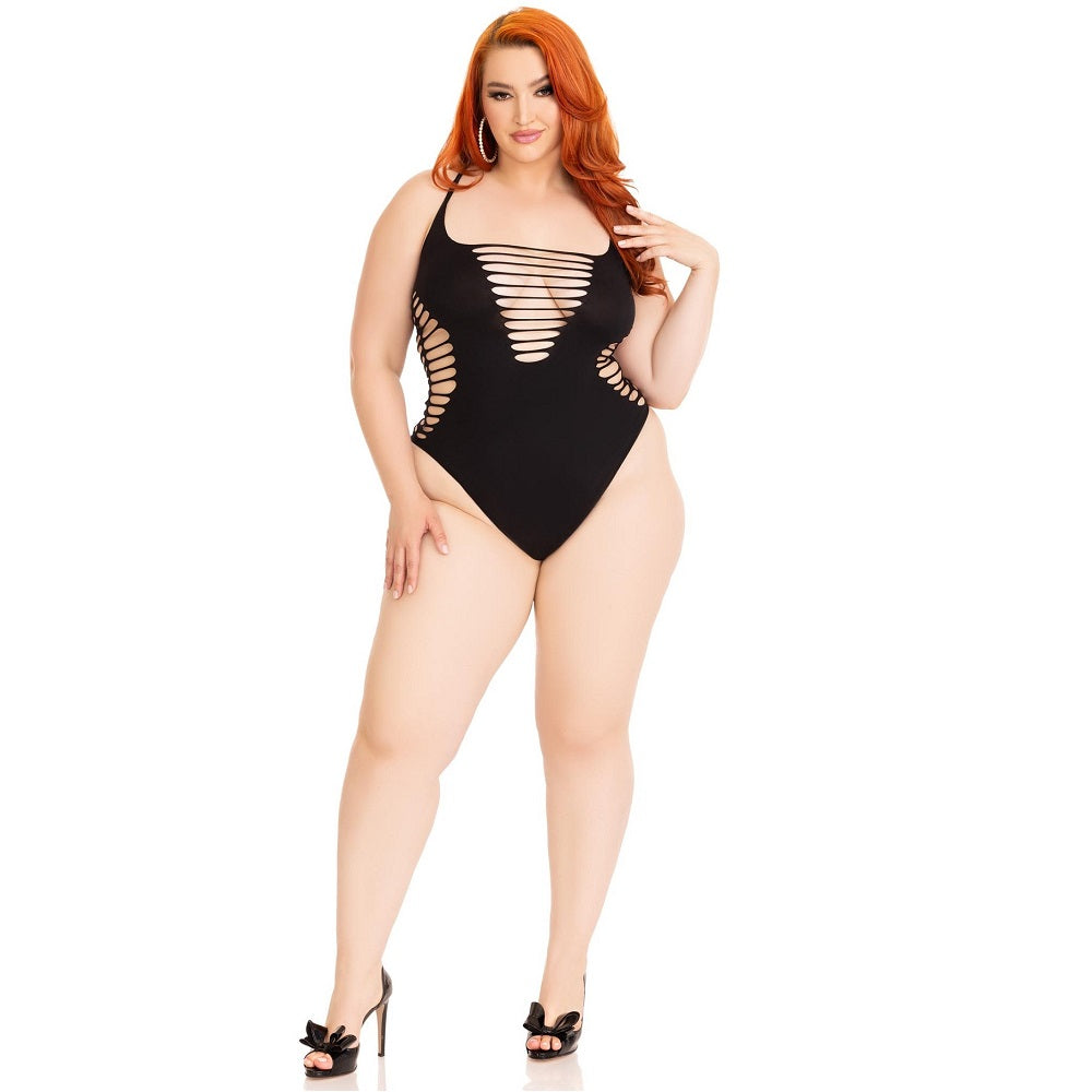 Leg Avenue Shredded Thong Bodysuit Black Plus Size Leg Avenue