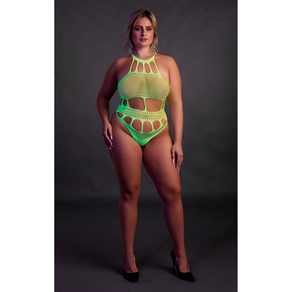 Cut Out Thong Bodysuit Neon Green Plus Size Shots Toys