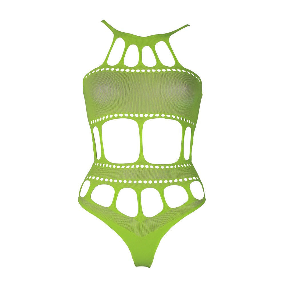 Cut Out Thong Bodysuit Neon Green Plus Size Shots Toys