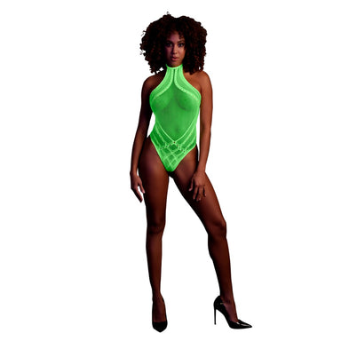 Halter Tie Neck Bodysuit Neon Green One Size