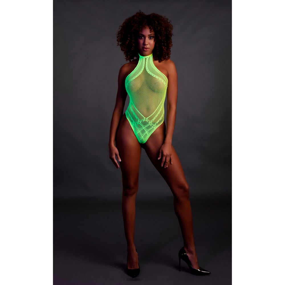 Halter Tie Neck Bodysuit Neon Green One Size Shots Toys