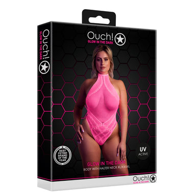 Halter Tie Neck Bodysuit Neon Pink Plus Size Shots Toys