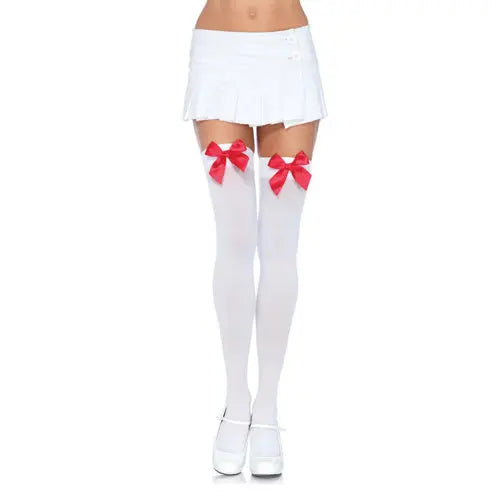 Leg Avenue Nylon Thigh Highs with Bow Leg Avenue