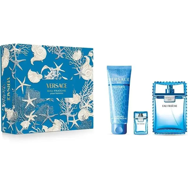 Versace Eau Fraiche 3 Pcs Set For Men: 3.4 Eau De Toilette Spray + 5 Ml Eau De Toilette Mini + 5 Oz Bath & Shower Gel Versace